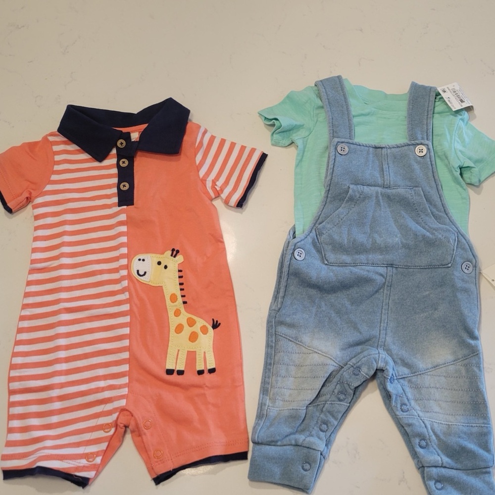 Cute Baby Romper and Overalls Set